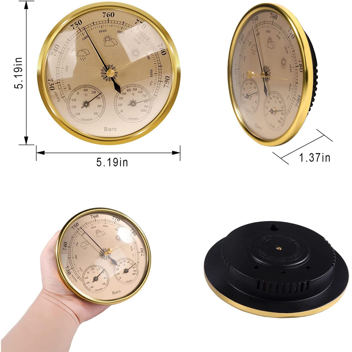 JINYISI Baromètre extérieur, baromètre 3 en 1, thermomètre, hygromètre, baromètre, baromètre, instruments météo, baromètre domestique à fixation murale