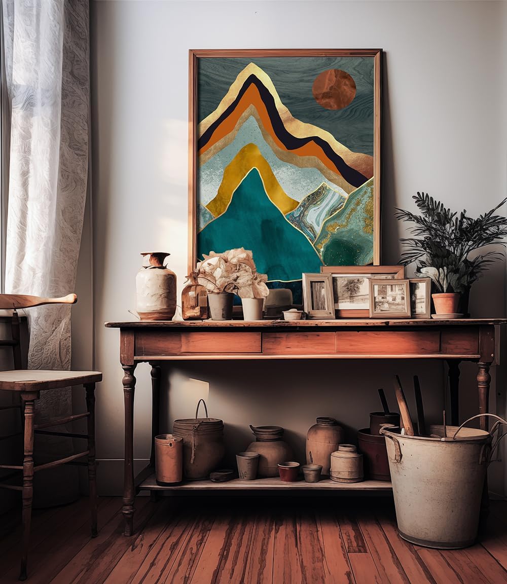 YUMKNOW Modern Moon Wall Art – Large Bohemian Bathroom Decor for Office Wall Decor for Kitchen, Unframed 24x36 inch, Large Nature Poster, Mountain Posters for Guys, Sun Tree Art