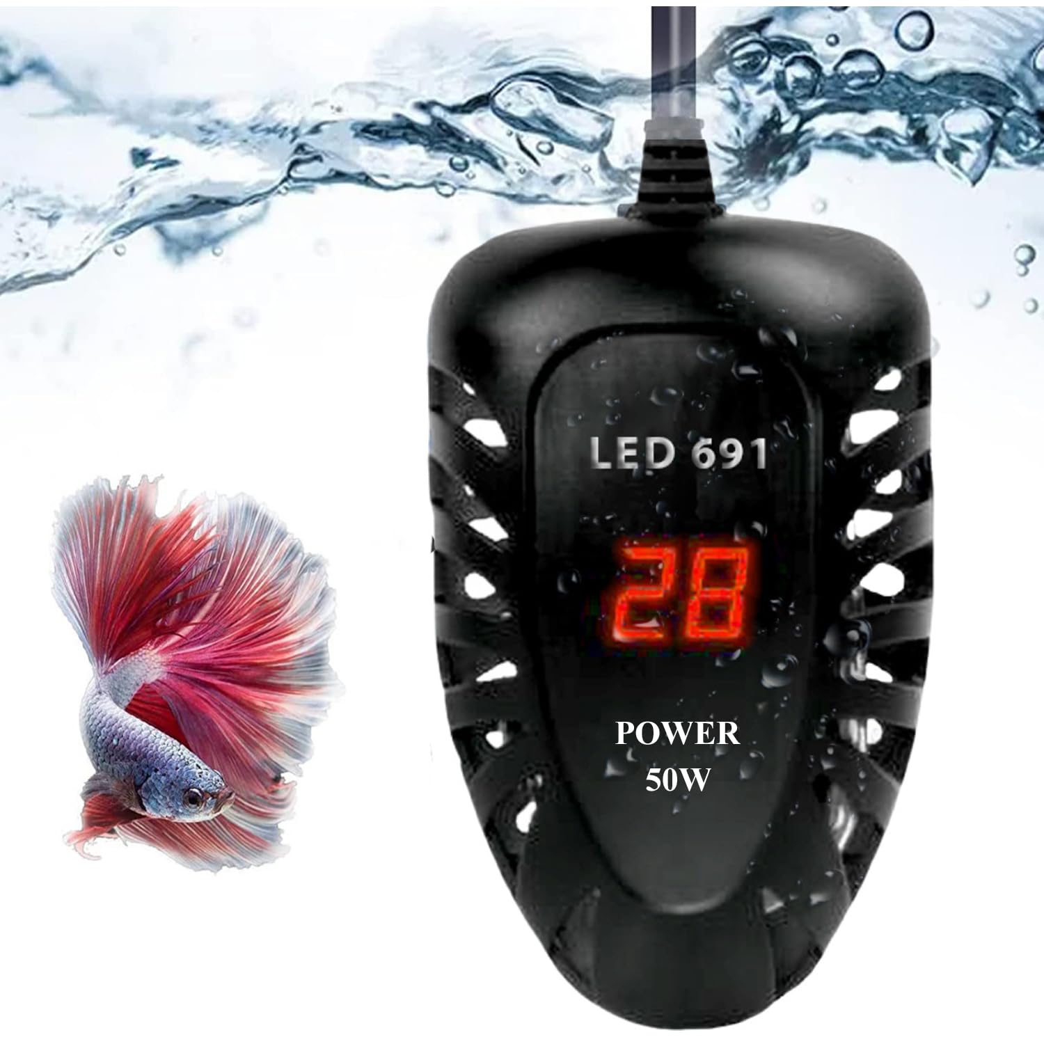 Jainsons Pet Products RS-691 Aquarium Heating LED Digital Submersible Heater Fish Tank PID 50W with Temperature Display