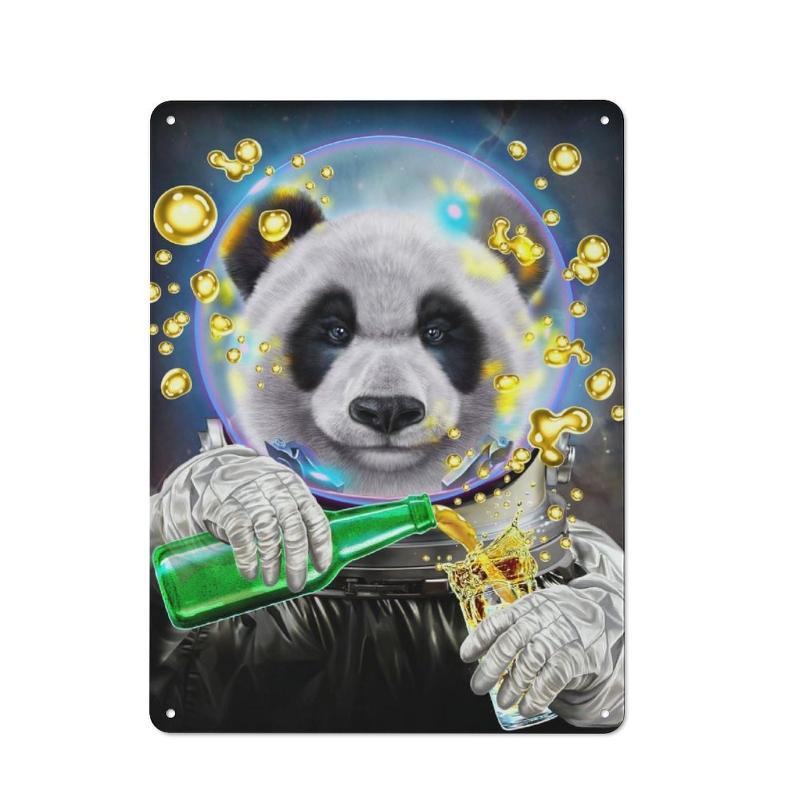 Junmoney Astronaut Giant Panda Rustic Tin Wall Plaque 40X30cm For Studio Or Craft Room, For Garage, Workshop And Man Cave Decoration