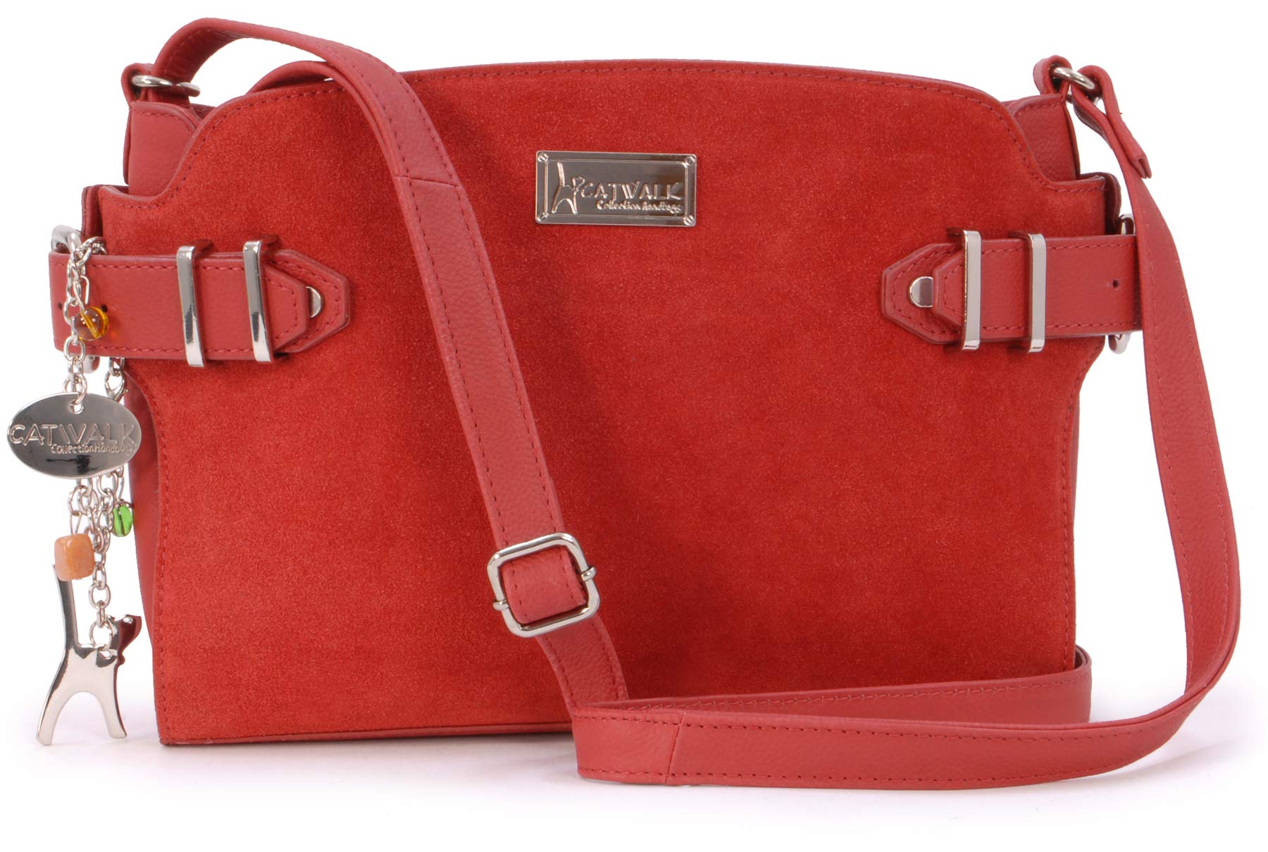 Catwalk Collection HandbagsWomen's Leather Cross Body Bag - Medium Handbag - Adjustable Strap - Smooth Leather And Suede - Amanda