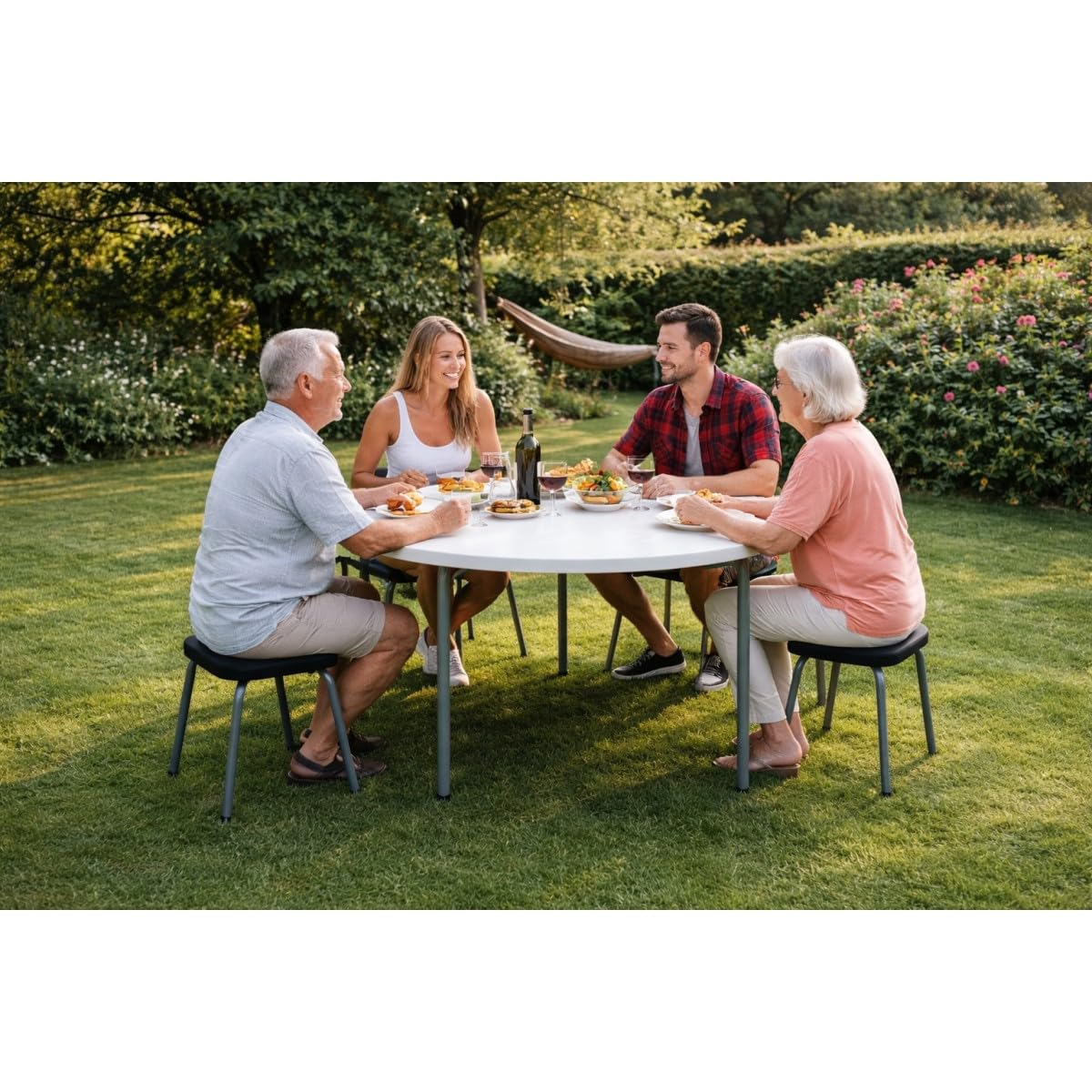 Tavolo rotondo pieghevole bianco Ø122 cm tavolino per interni esterni, giardino, ricevimenti