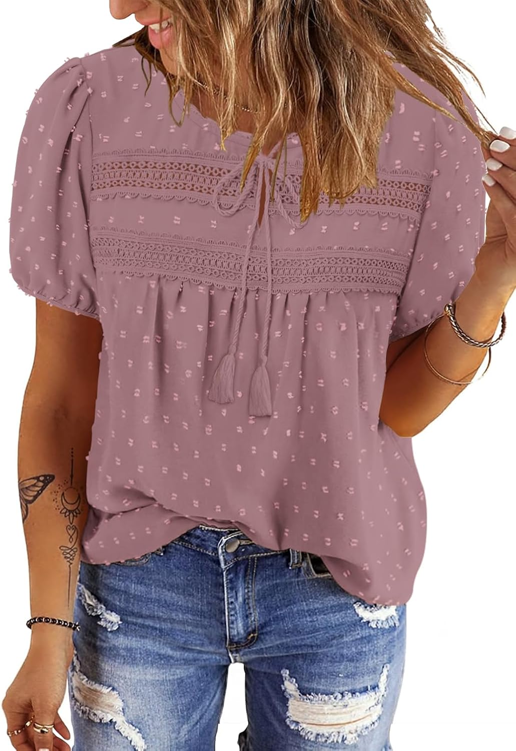 BETTE BOUTIK Women Boho Tops Short Sleeve Summer Flowy Shirts Dressy Casual Loose Trendy Blouses