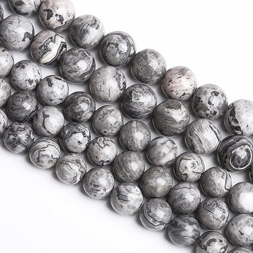 Miniatura 3 de Cuentas sueltas de jaspe de mapa de piedra natural de 0.315 pulgadas, 45 unidades para hacer joyas y pulseras