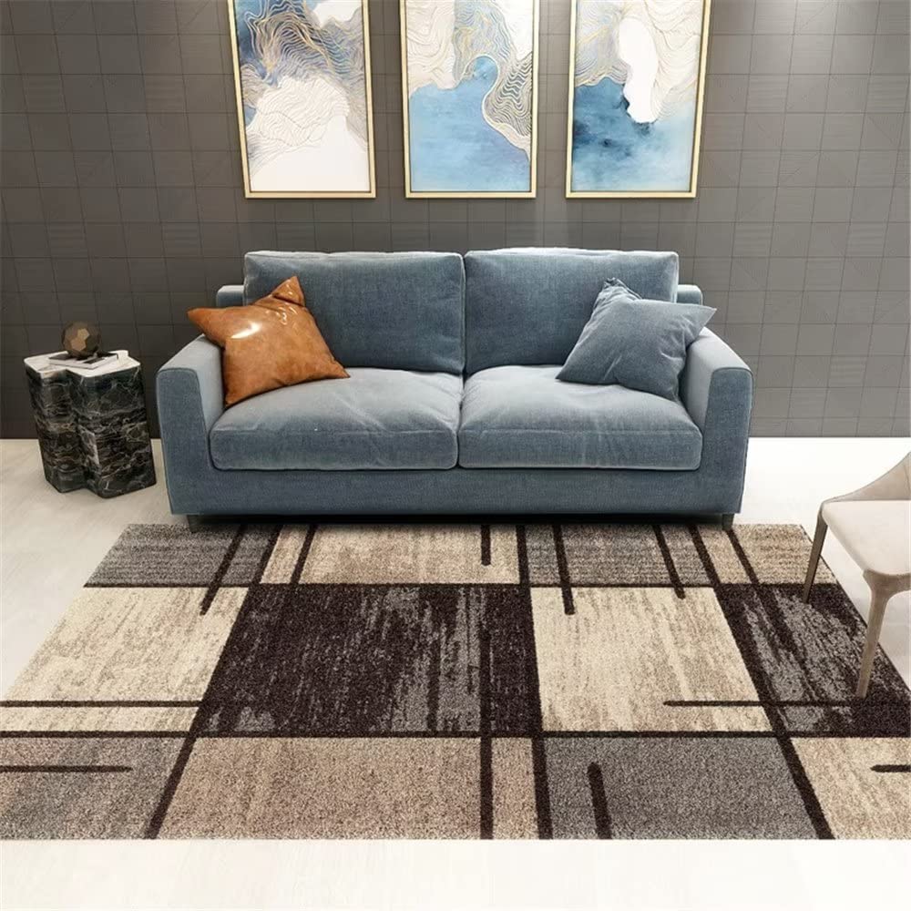 Tapis gris 200x250cm lavable et durable avec motif rétro carré flou pour chambre et entrée