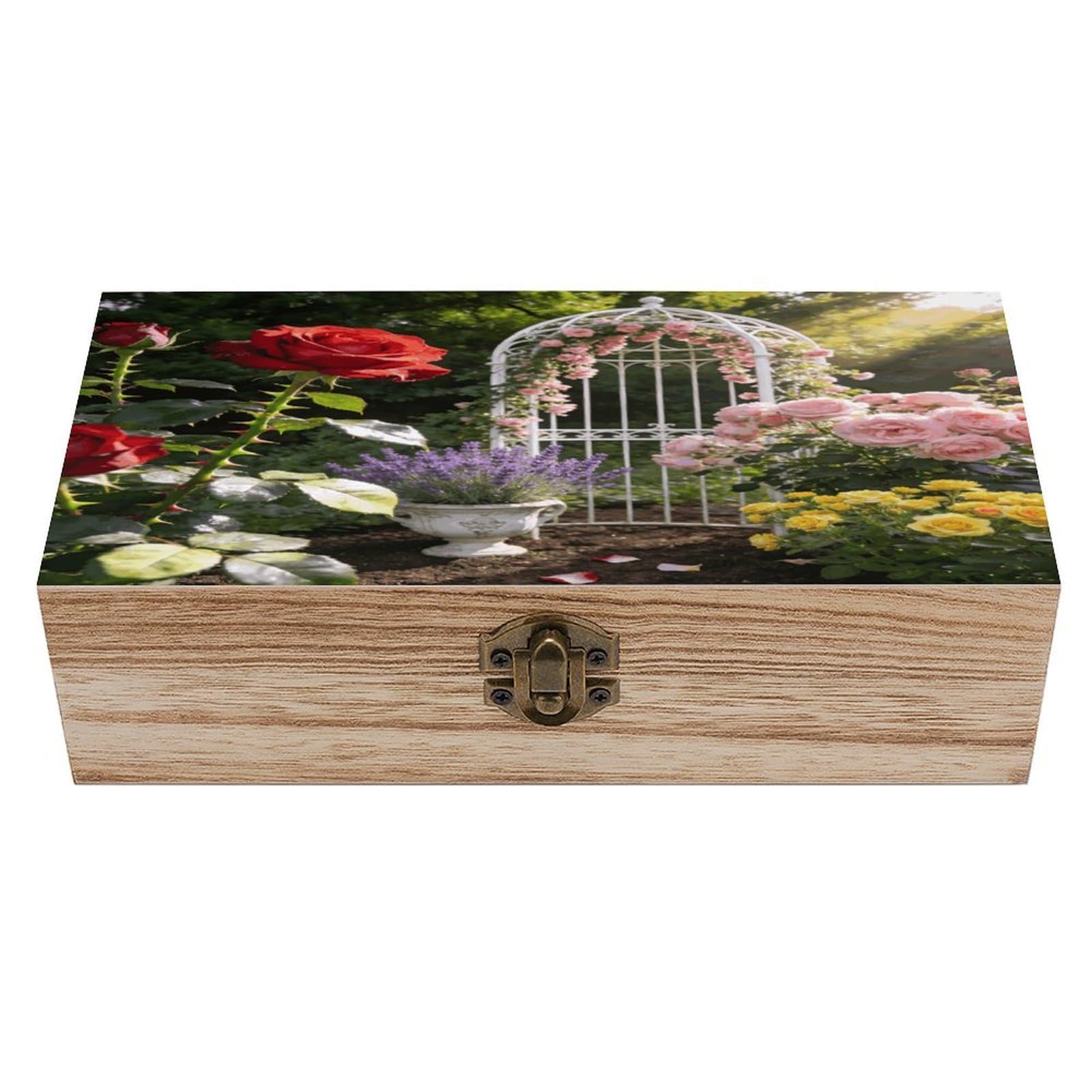 asbwuo Rose Garden Wood Keepsake Box Wooden Box with Hinged Lid