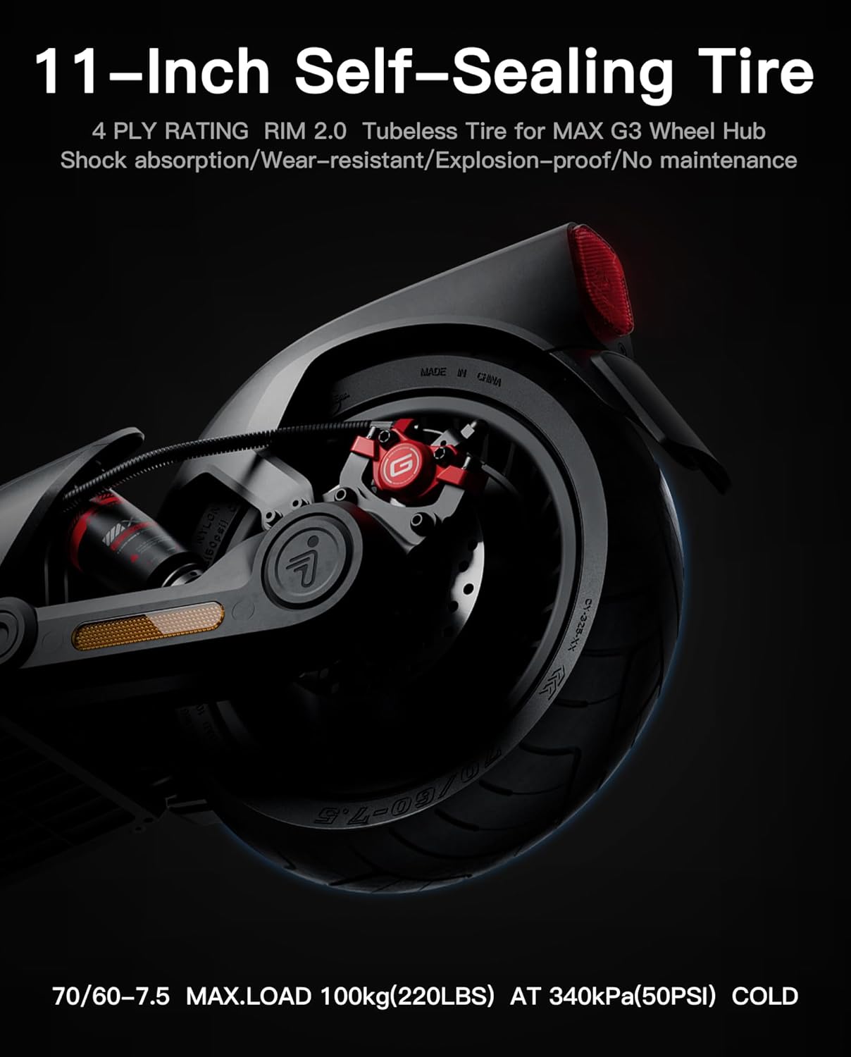 stio 11 Inch Self-Sealing Tire Compatible with Segway Ninebot MAX G3 KickScooter, 70/60-7.5 Max G3 Rubber Vacuum Scooter Tires Non-Slip Outer Tyre with Jelly Layer Original Accessories 1PC