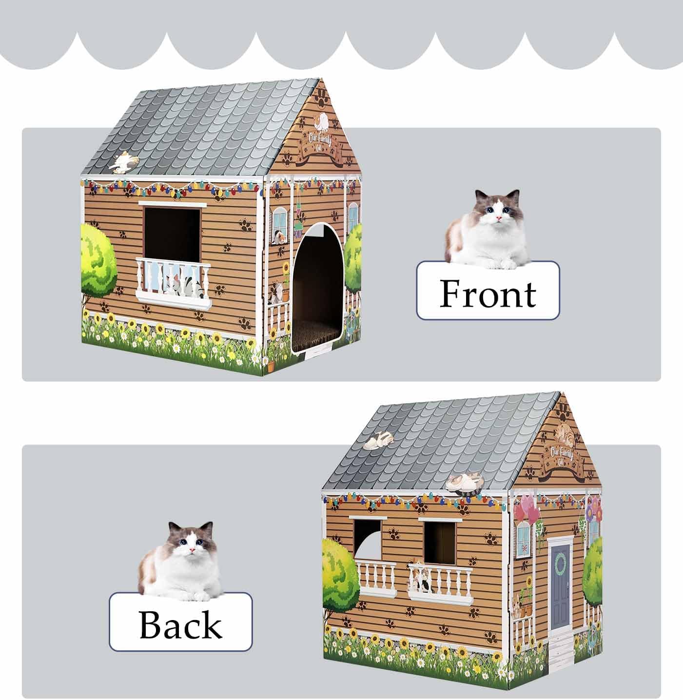 Cardboard Cat House with Scratch Pad Large Cats Scratching Playhouse Scratcher House for Indoor Cats Cardboard Cat Play Box