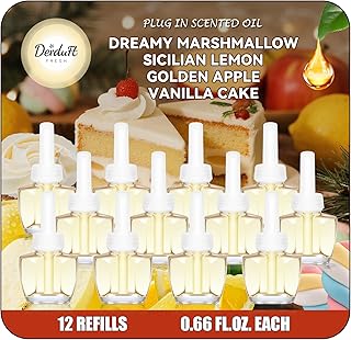 Plug in Refills Air Freshener – 12 Pack Essential Oil Refills, Dreamy Marshmallow, Sicilian Lemon, Golden Apple, Vanilla Cake, 7.92 Fl Oz, Compatible with Air Wick & Glade, Not Include Glade Plus