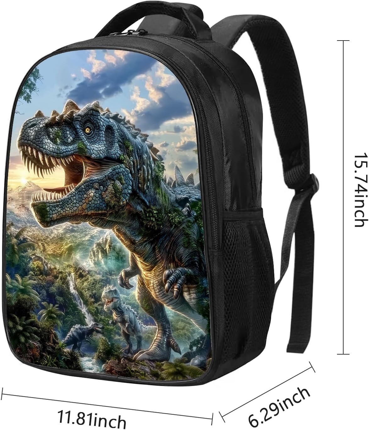 SARA NELL Kids Backpack Boys Dinosaur Backpack, Cool Boys Backpack, Ancient Dinosaur Group School Backpack, T-rex Dino Bookbag for Kids, 16 Inch Boy Backpack with 2 Compartments - Image 2