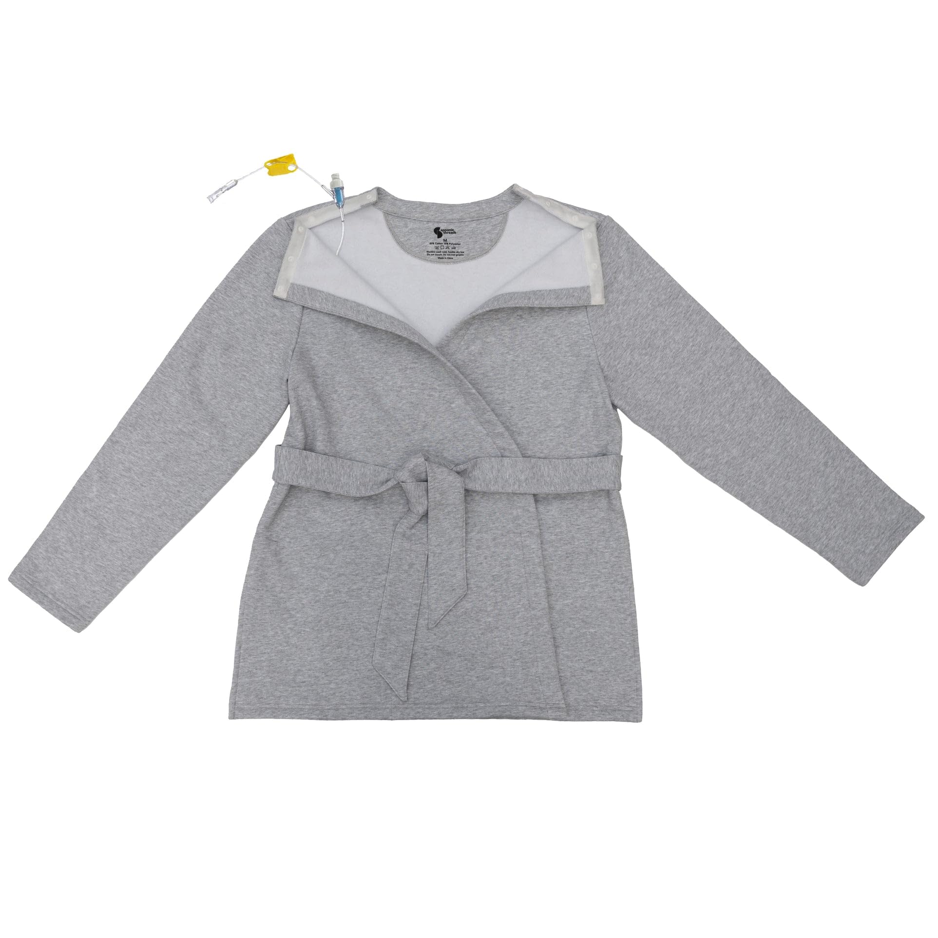 Adult Chemo Post-Surgery Chest Access Fleece Wrap Top| Size Small| Color Gray