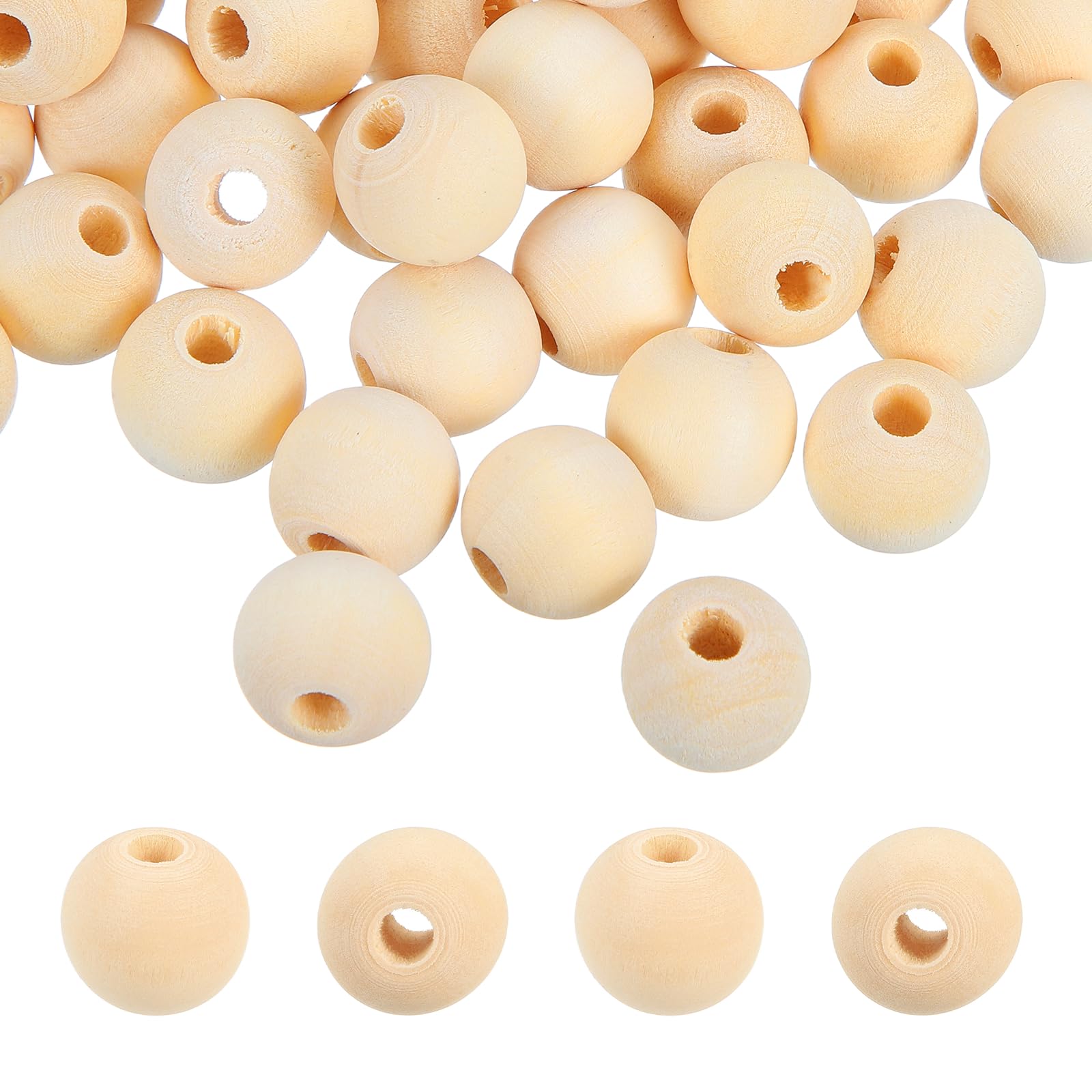 PATIKIL 25pcs 18mm Beige Natural Wood Beads with 4.5mm Hole