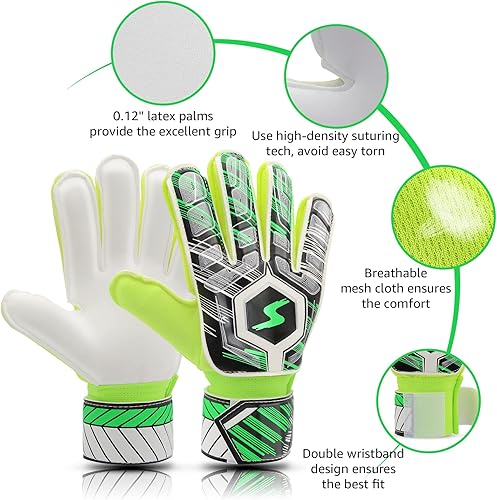 Miniatura 4 de Guantes de portero de fútbol para niños, jóvenes y adultos, guantes de portero de agarre fuerte con protección de dedos y doble protección para la