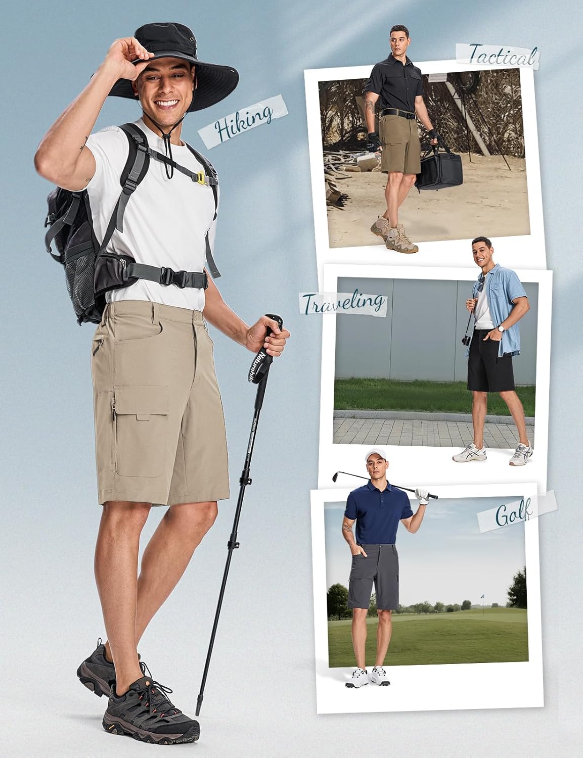 Moosehill Mens Hiking Shorts Cargo: Lightweight Quick Dry Water Resistant with 6 Pockets for Casual, Outdoor & Work