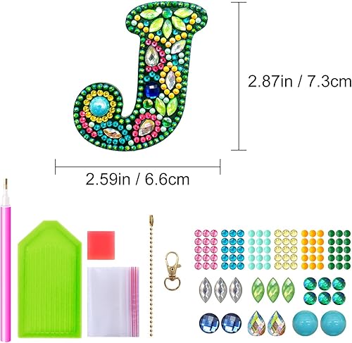 Miniatura 2 de YOYA Llaveros de pintura de diamantes de doble cara letras 5D con pintura de diamantes, kit de llavero de bricolaje con letras artísticas de
