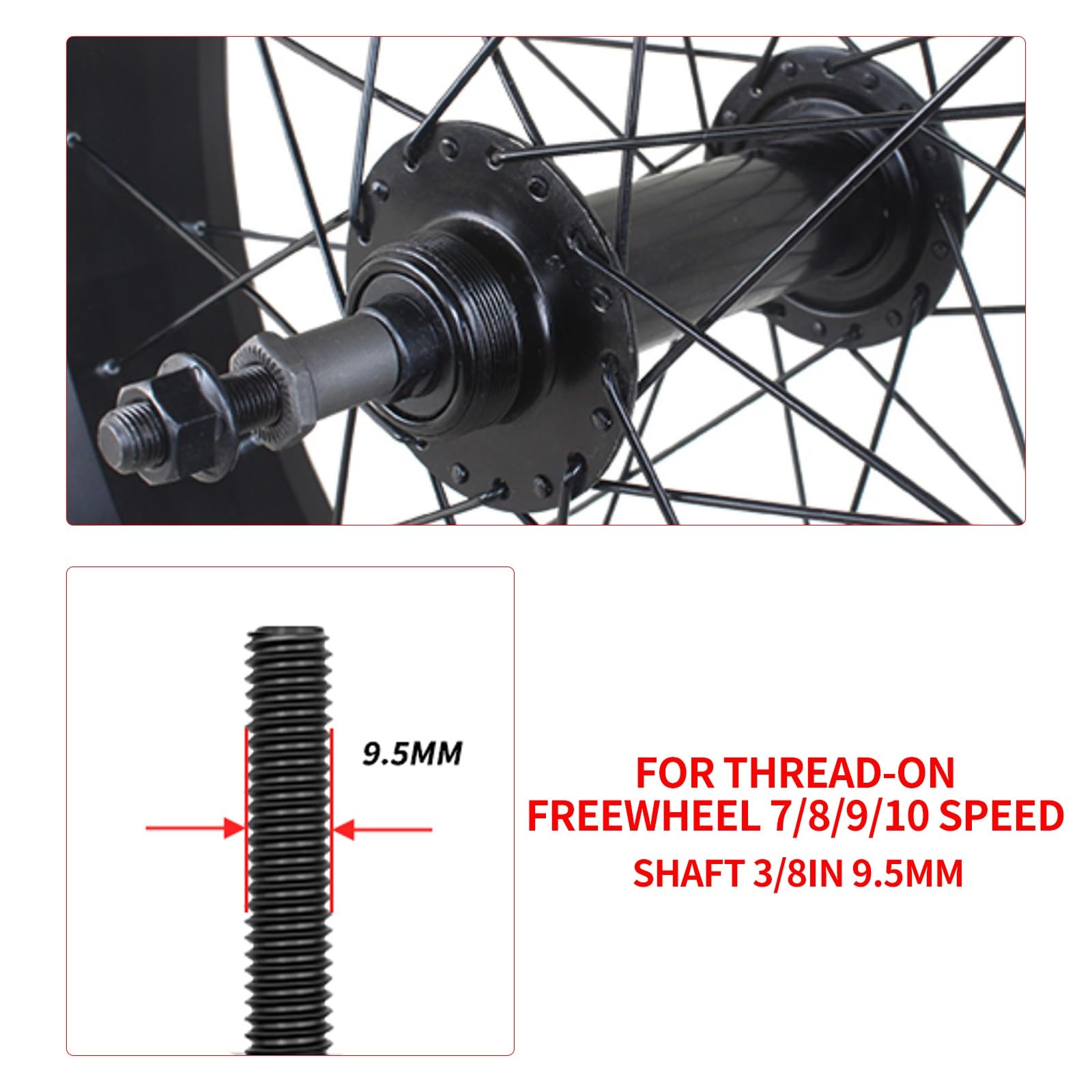 20"/24" Roue Arrière De Vélo De Neige 26×4.0" Jeu De Roues for Fat Bike Jantes en Alliage D'aluminium pour Vélo De Plage Frein À Disque, Bolt on, 7/8/9/10 Vitesses Roue Libre Filetée