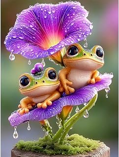 TOPCLTV Frogs On Flower Diamond Art Kits for Adults Beginners, DIY Round Full Drills Flower Diamond Painting Kit,Cute Frog Diamond Dots Gem Painting for Home Wall Decor Gifts12×16Inch