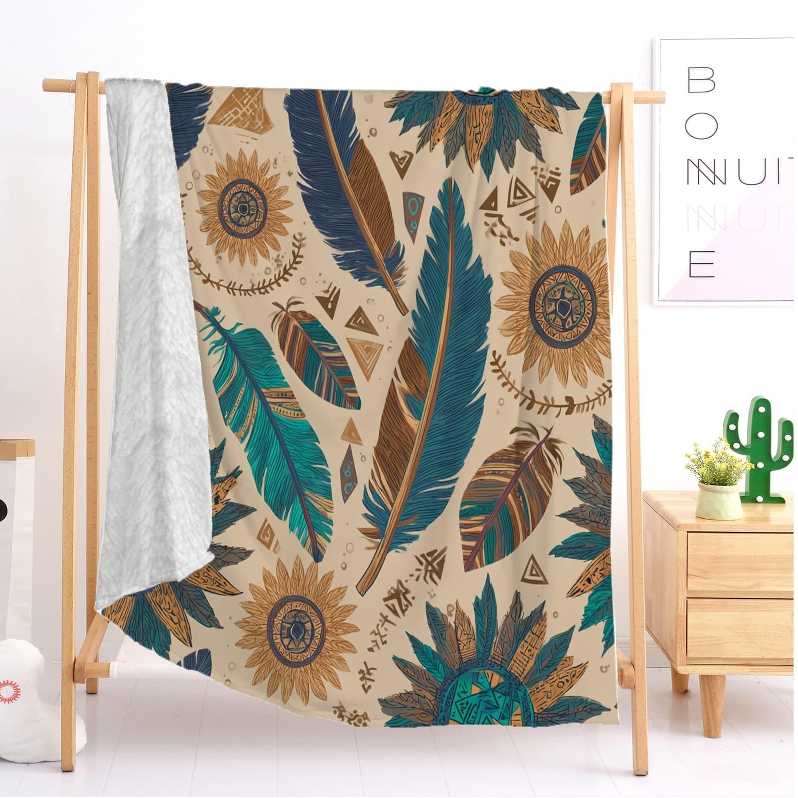 Koc Sherpa na kanapę łóżko Super King 180 x 220 cm, plemienna, geometryczna, sztuka, super miękki, przytulny, lekki, antyalergiczny, polarowy, narzuta, flanela, na wszystkie pory roku, ciepły koc