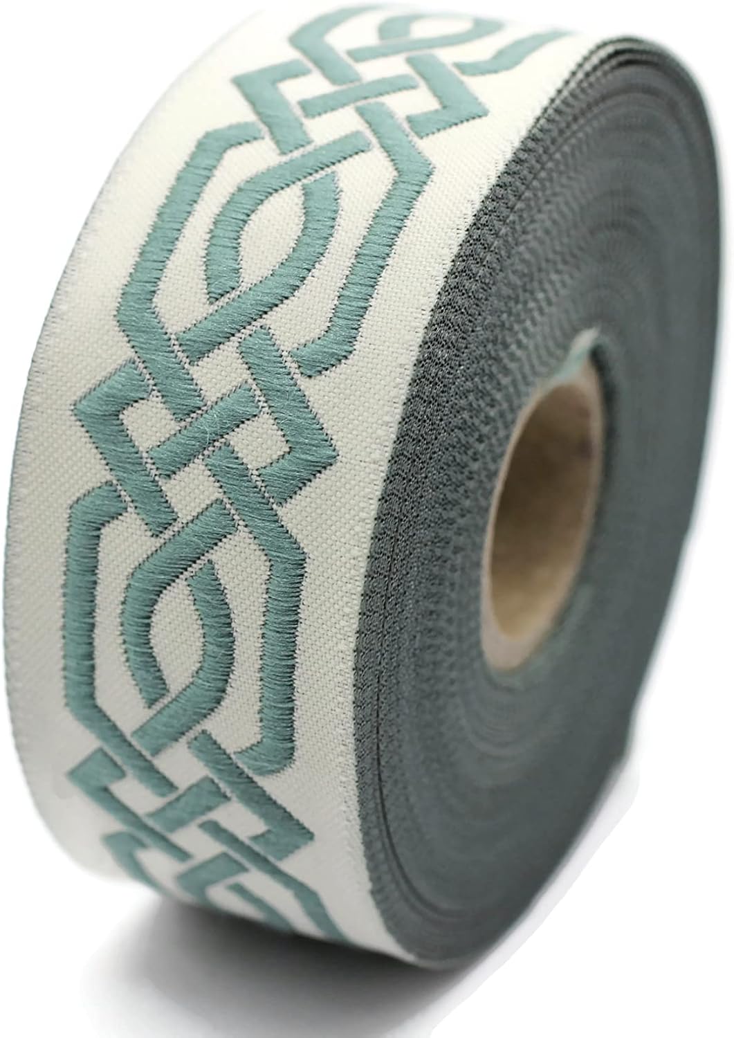 Turquoise Gray Celtic Claddagh Embroidered Woven Jacquard Ribbon, 10.9 Yards Spool, 1.37 Inches Wide, Polyester