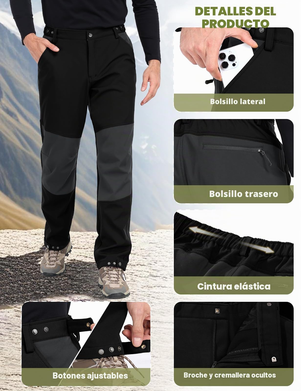TOMEEK Pantalones Hombre Invierno Impermeable Outdoor Esquí Pantalón de Trabajo Hombre para Actividades Exteriores y Trabajos al Aire Libre Pantalón Bicicleta Senderismo Térmico