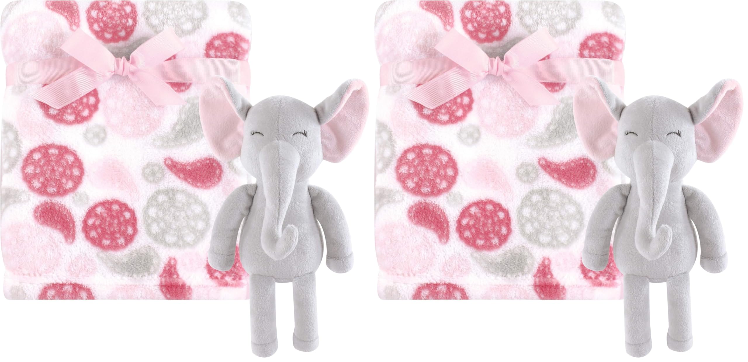 Hudson Baby Unisex Baby Plush Blanket with Toy, Paisley Elephant, One Size (Pack of 2)