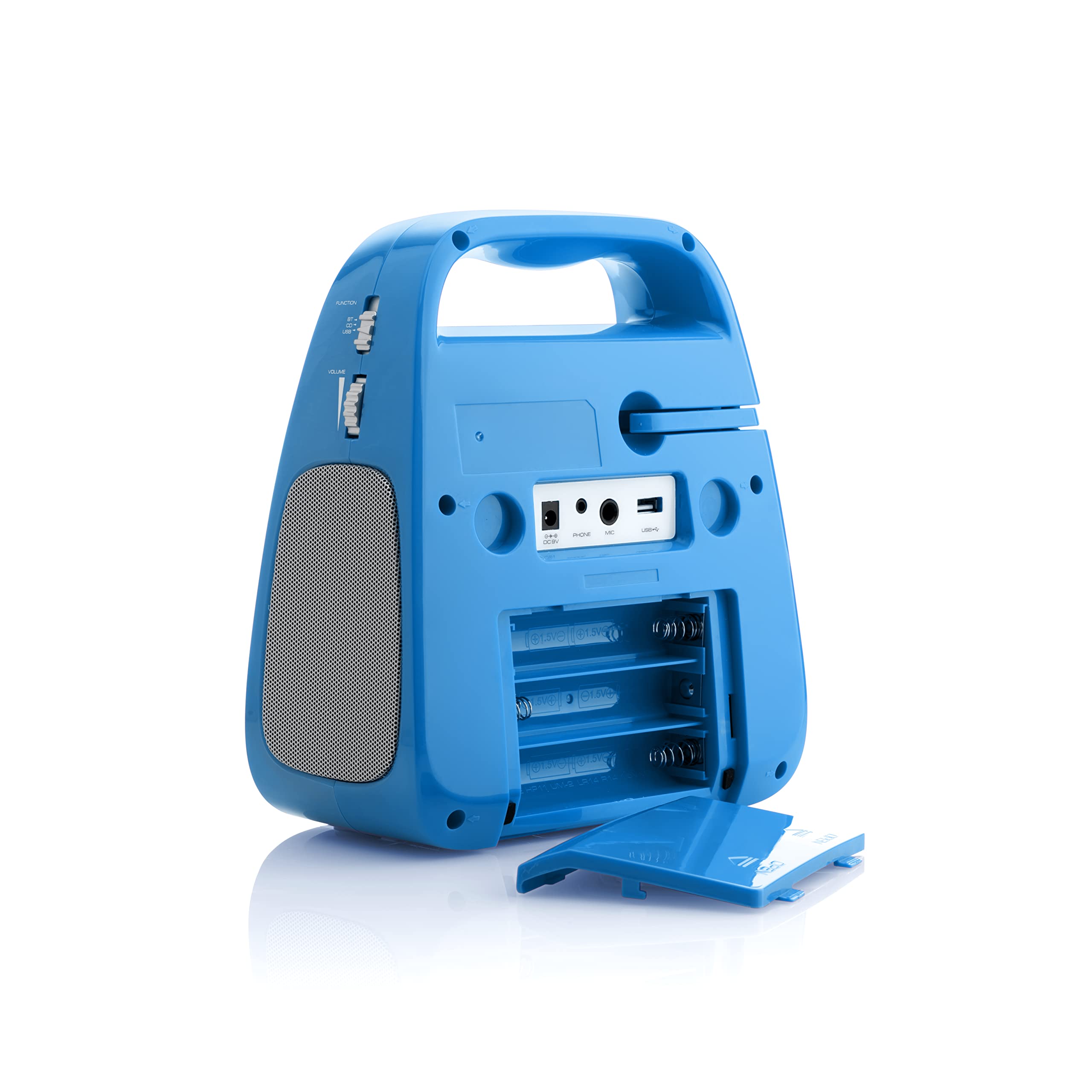 GOGEN Karaoke per bambini e lettore CD, USB I MP3, microfono incluso, uscita per cuffie, portatile, batteria o alimentatore di rete, Bluetooth, prodotto per bambini, blu