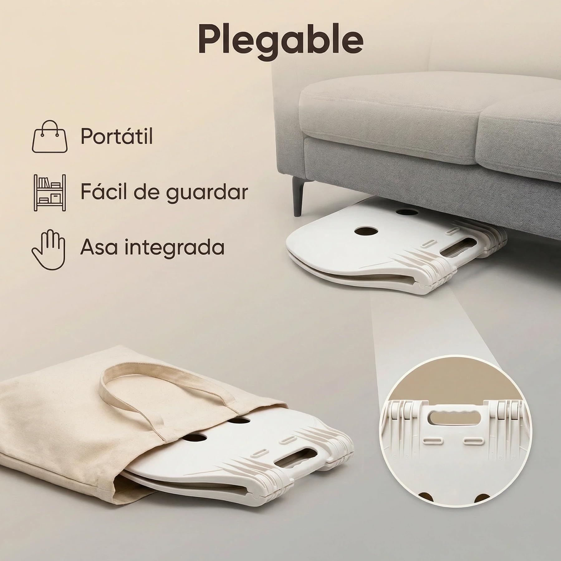 Siège Pliable avec Dossier Premium 200 kg · Support Intégré et Base Stable · Léger et Portable 1,15 kg · Mousse ou Gel · Idéal pour Bancs, Gradins et Extérieur (Mousse Rembourrée, Beige)