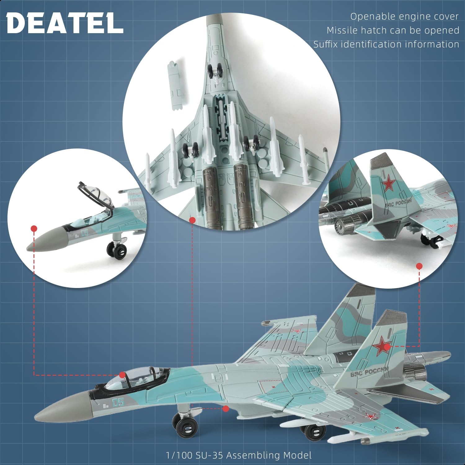 1:100 Scale SU-35S Fighter Jet Quick Build Model Kit Plastic Millitary Jet Plane Toy Assembly Aircraft Model with Stand Gift for Adults and Kids (25 Pieces)