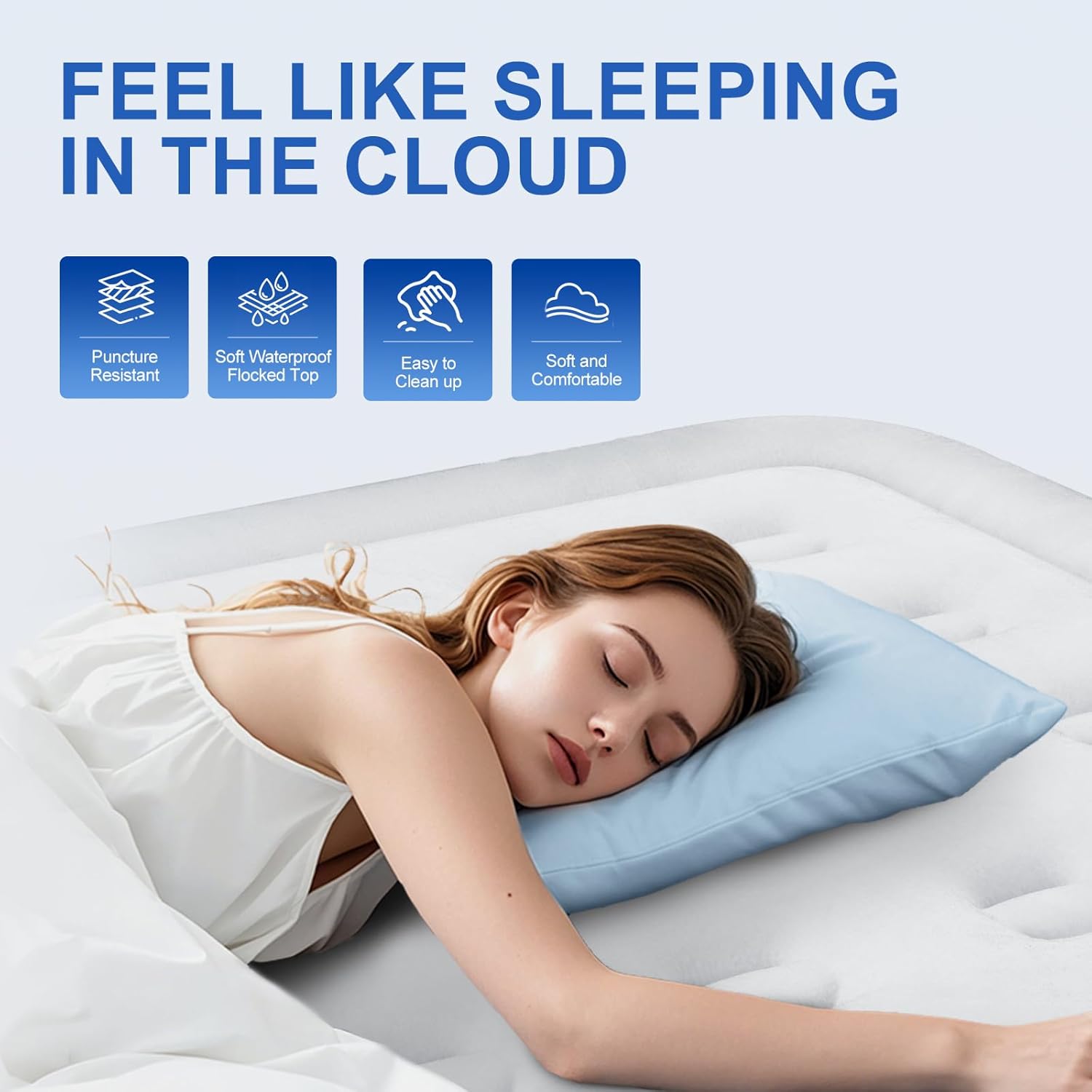 Queen Air Mattress with Built in Pump,18" Raised Blow up Mattress,3 Mins Quick Self-Inflation/Deflation, Inflatable Bed for Camping/Home/Guests/Travel (Navy)