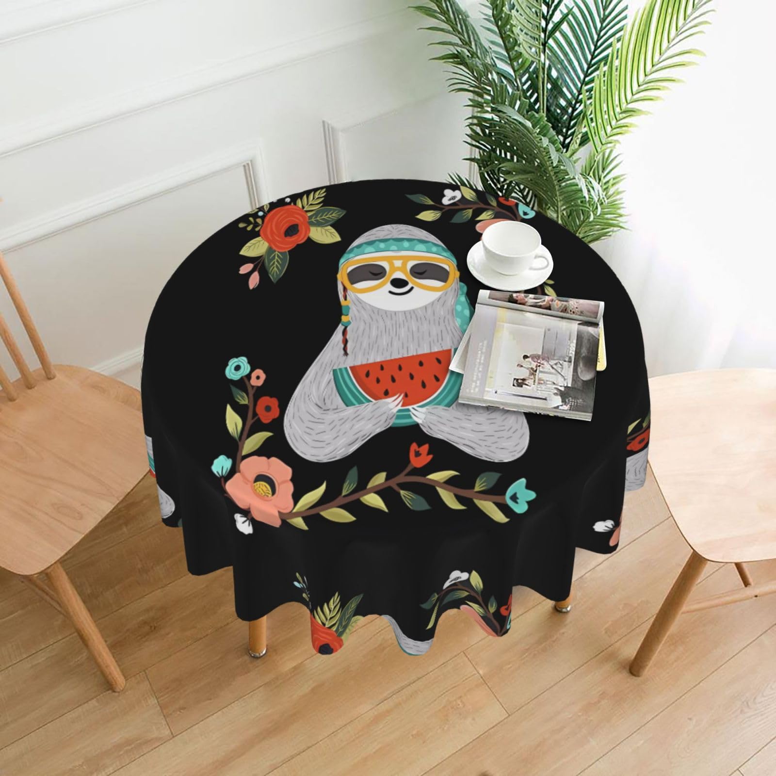 HJFCZH Cute Sloth Prints Round Decorative Tablecloth 60in - High-Grade Polyester Throw for Dinners, Weddings & Everyday Use