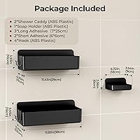 Vista 8 de Orimade Shower Caddy 3-Pack, No-Drill Adhesive Shelves with 4 Hooks for Bathroom, Rustproof ABS Storage Organizer Set, Black Negro
