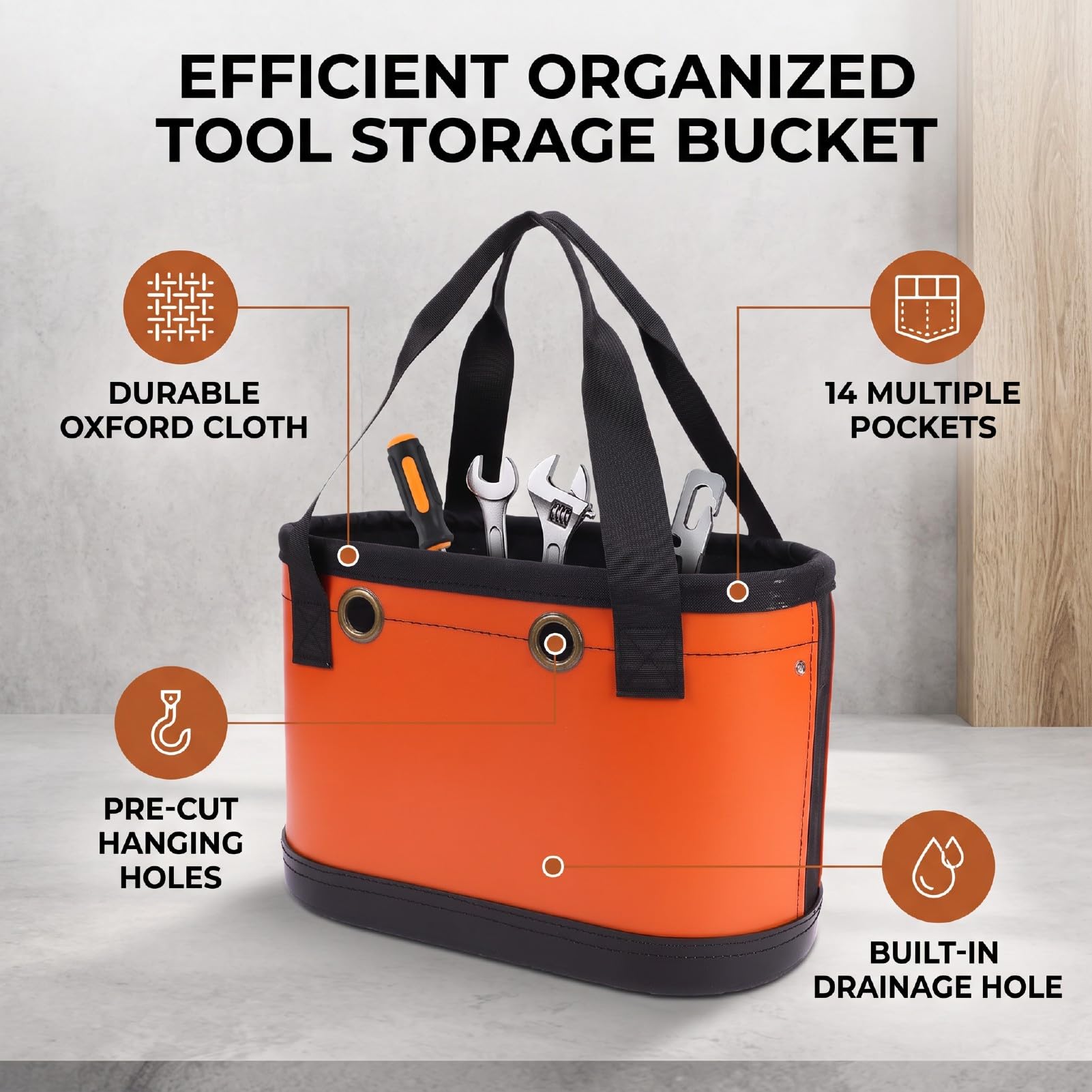 Secchio per Attrezzi Rigidi 14 Tasche 14,5 X 7,5 Pollici Oxford