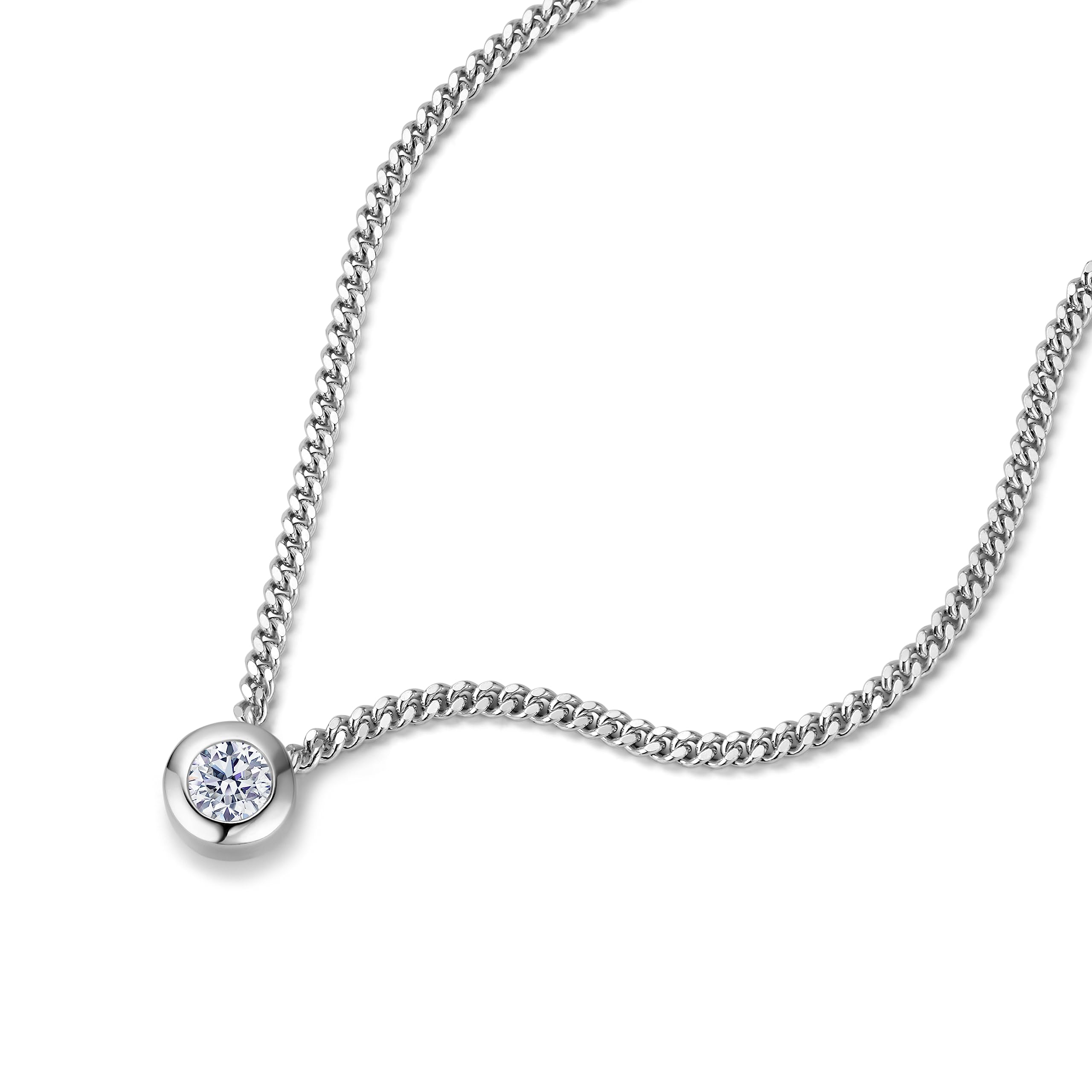 OROVI Collana Donna Argento 925 Collana con Ciondolo Punto Luce con Zircone 46 cm, gioiello anallergico confezionato in un elegante astuccio portagioie