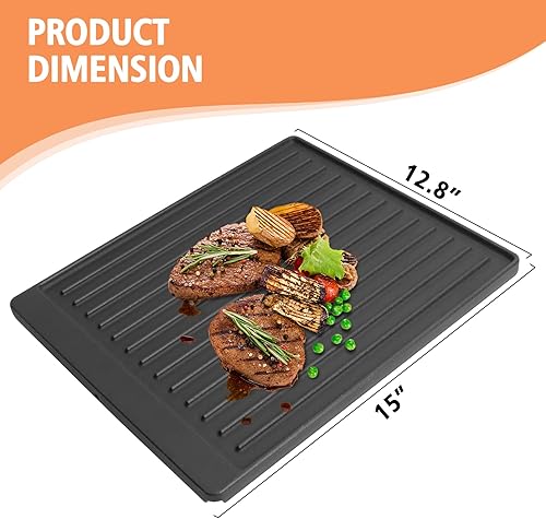 Miniatura 2 de Plancha de cocina de hierro fundido pre-sazonada reversible 2 en 1 de 15 x 12.8 pulgadas para estufa de gas, carbón, electricidad, propano y gas,