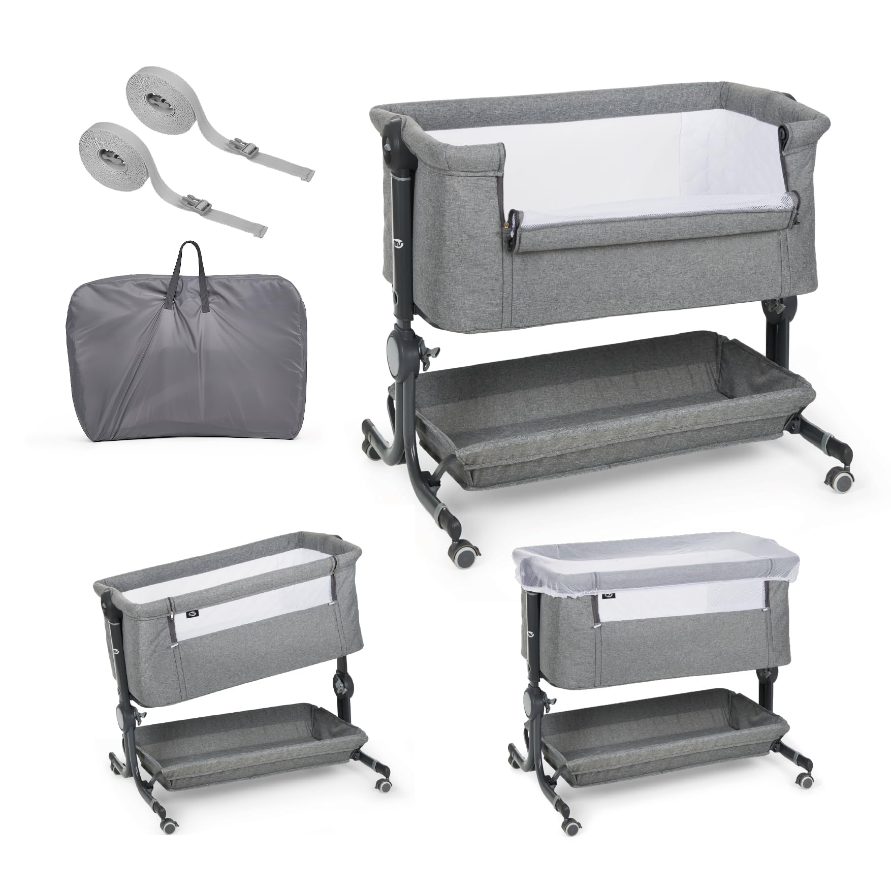 ms BabyWorld – Minicuna Colecho Comfy – Regulable multialturas y reclinable | Colchón Incluido | Mosquitera de Serie | Seguridad y Confort para bebé