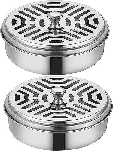 BO SHER 2 soportes portátiles para bobinas de mosquitos, caja de incienso para mosquitos, soporte de sándalo con asa, quemador de incienso ignífugo