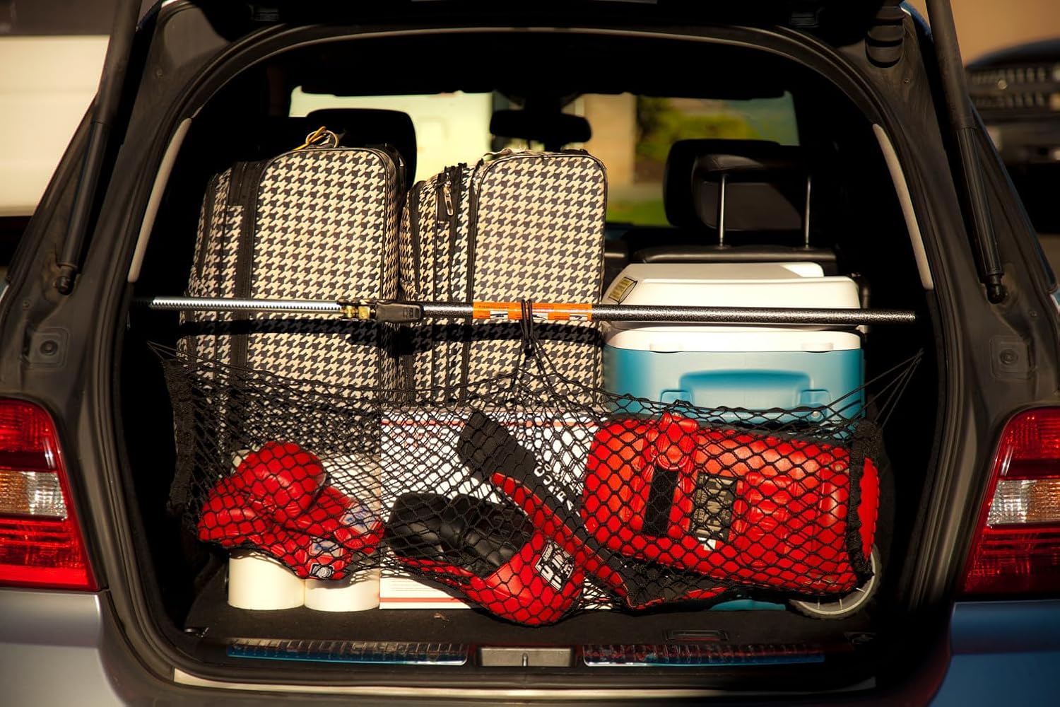 KEEPER Ratcheting Cargo Bar - Rubber, Black/Silver, Adjustable from 40-120 - Comes with 70” x 178” Storage Net (5060), For Truck