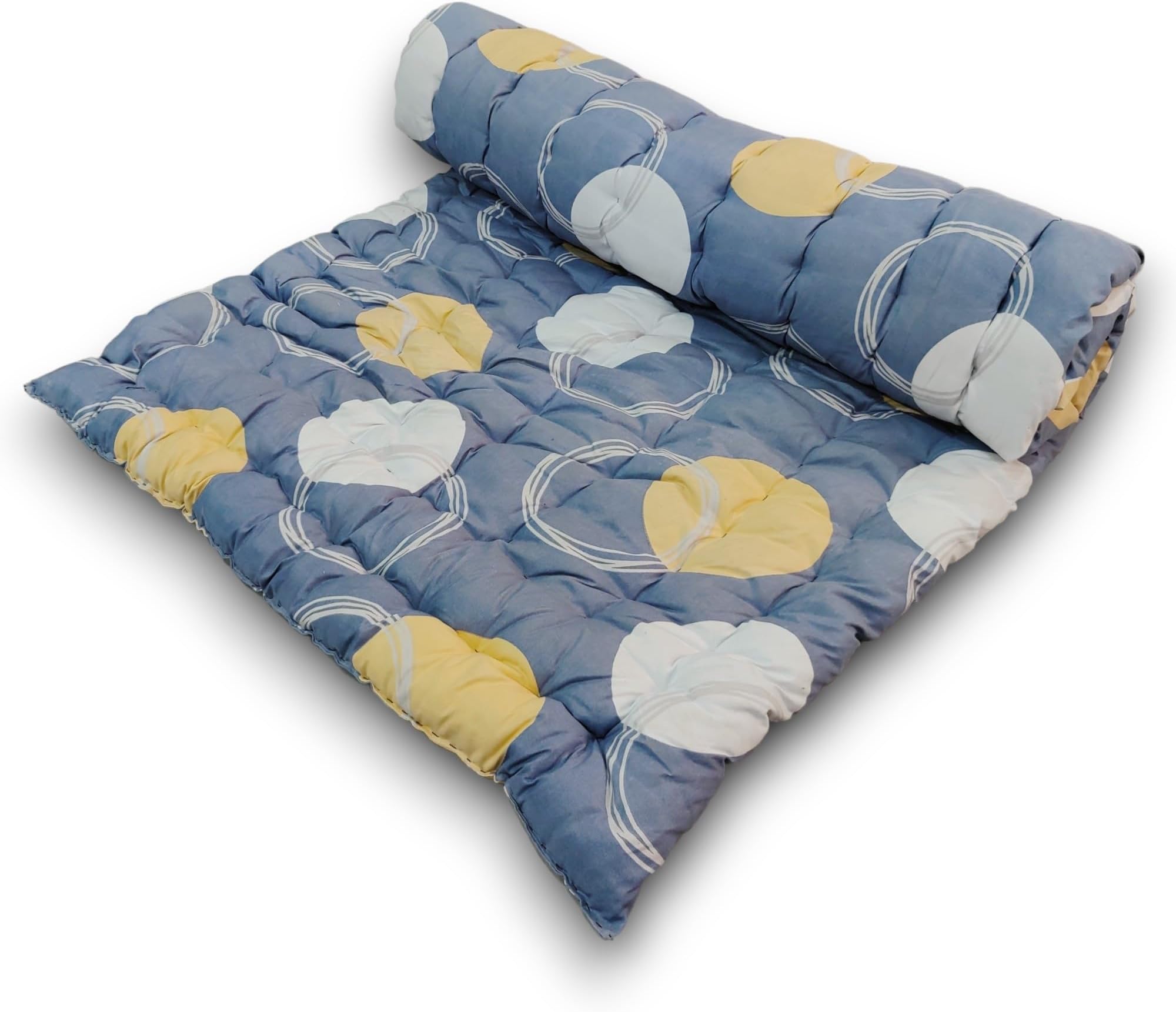 Soft Cotton Foldable Mattress - Lightweight, Firm Single Gadda | 3D Design Print, 72x36 Inches (3x6 ft) | Portable for Picnic, 1 Sleeping Capacity (Grey White Mattress)