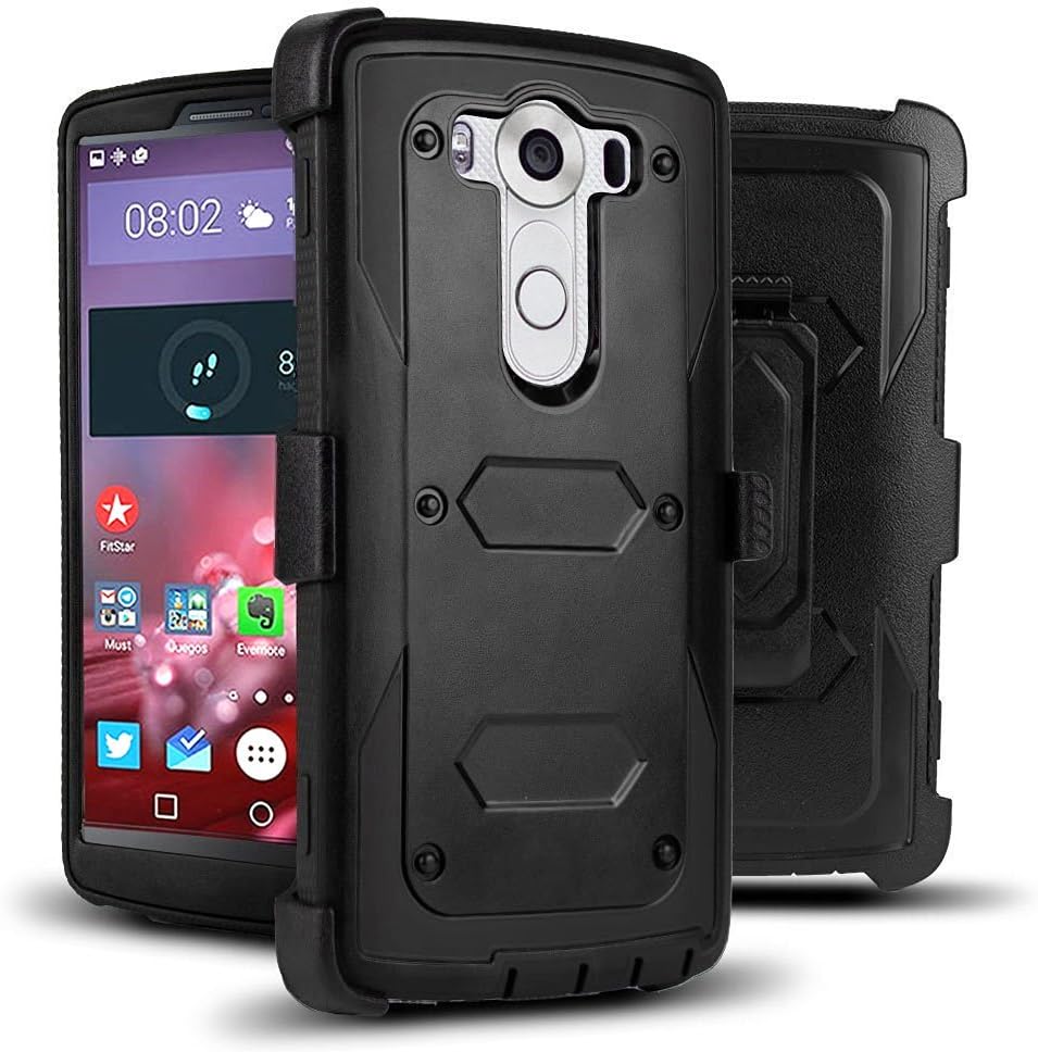 J.west Compatible with LG V10 Case, Hybrid Rugged Full-Body Protection Shock Absorption Design with Rotating Belt Clip Holster Kickstand Armor Case for V10 Case 5.7-inch (Black)