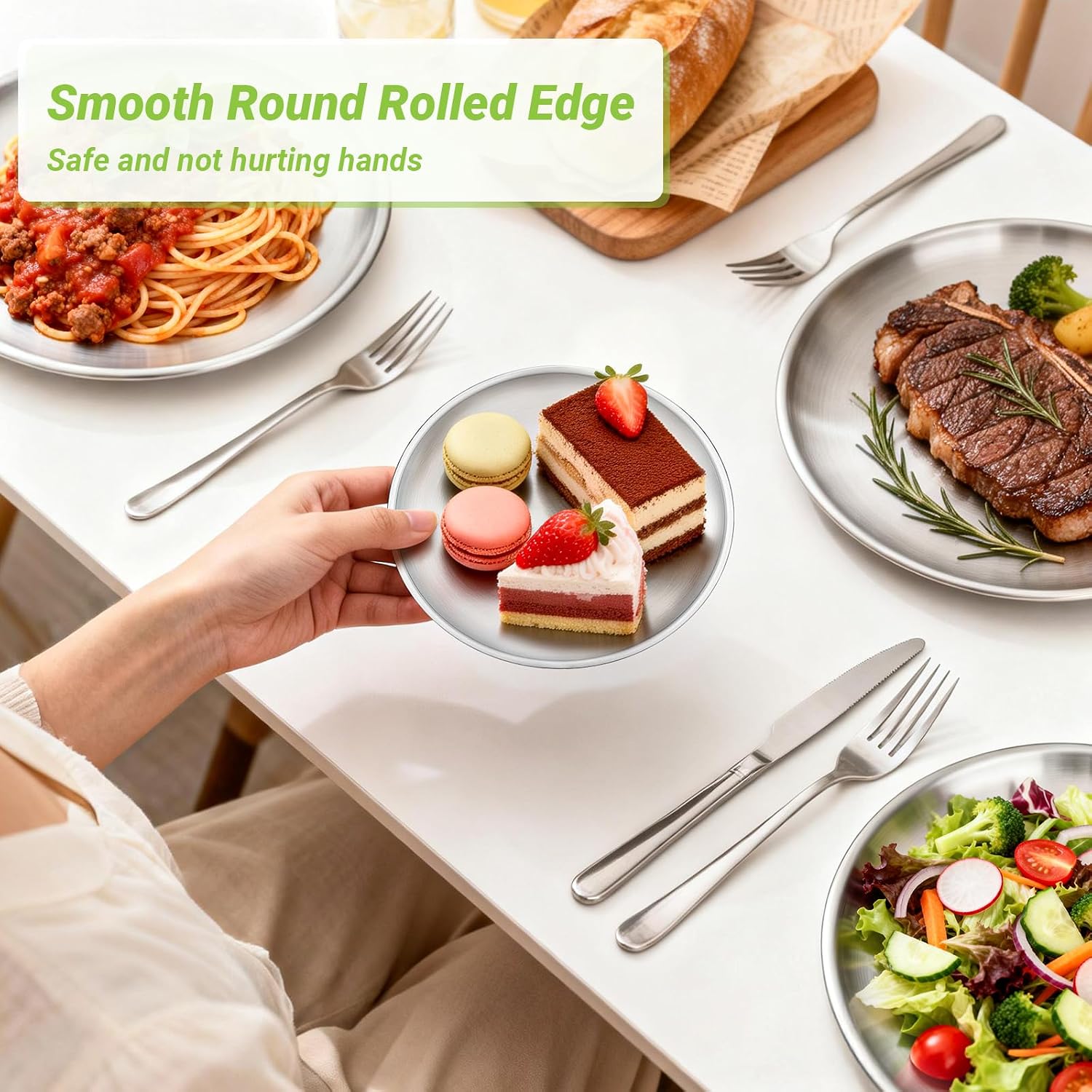 Stainless Steel Plates, 10 Set 6.7 inch Mini 201 Metal Food Serving Plate, Reusable Snack Eating Dishes Round Shatterproof Brushed Finish Dish Silver Dinnerware for Dinner Oven Dishwasher Safe