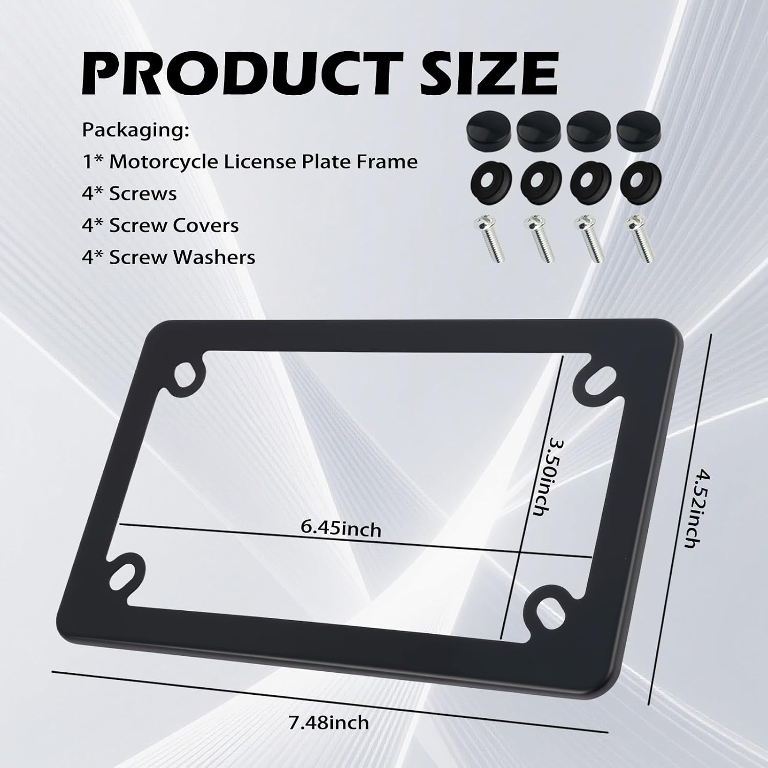 Motorcycle License Plate Frame,Rustproof Stainless Steel Motorcycle Plate Frame for Anti-Scratch Protection,Standard US Size Motorcycles Tag Frames Includes Screw Covers