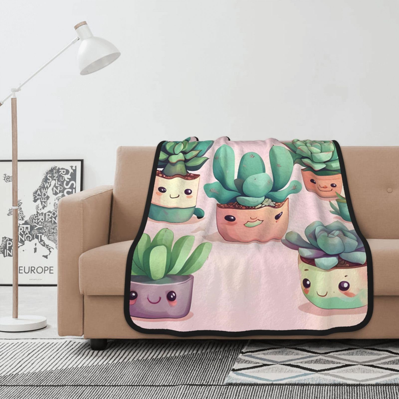 Couverture polaire légère imprimé plantes succulentes, un cadeau cocooning idéal