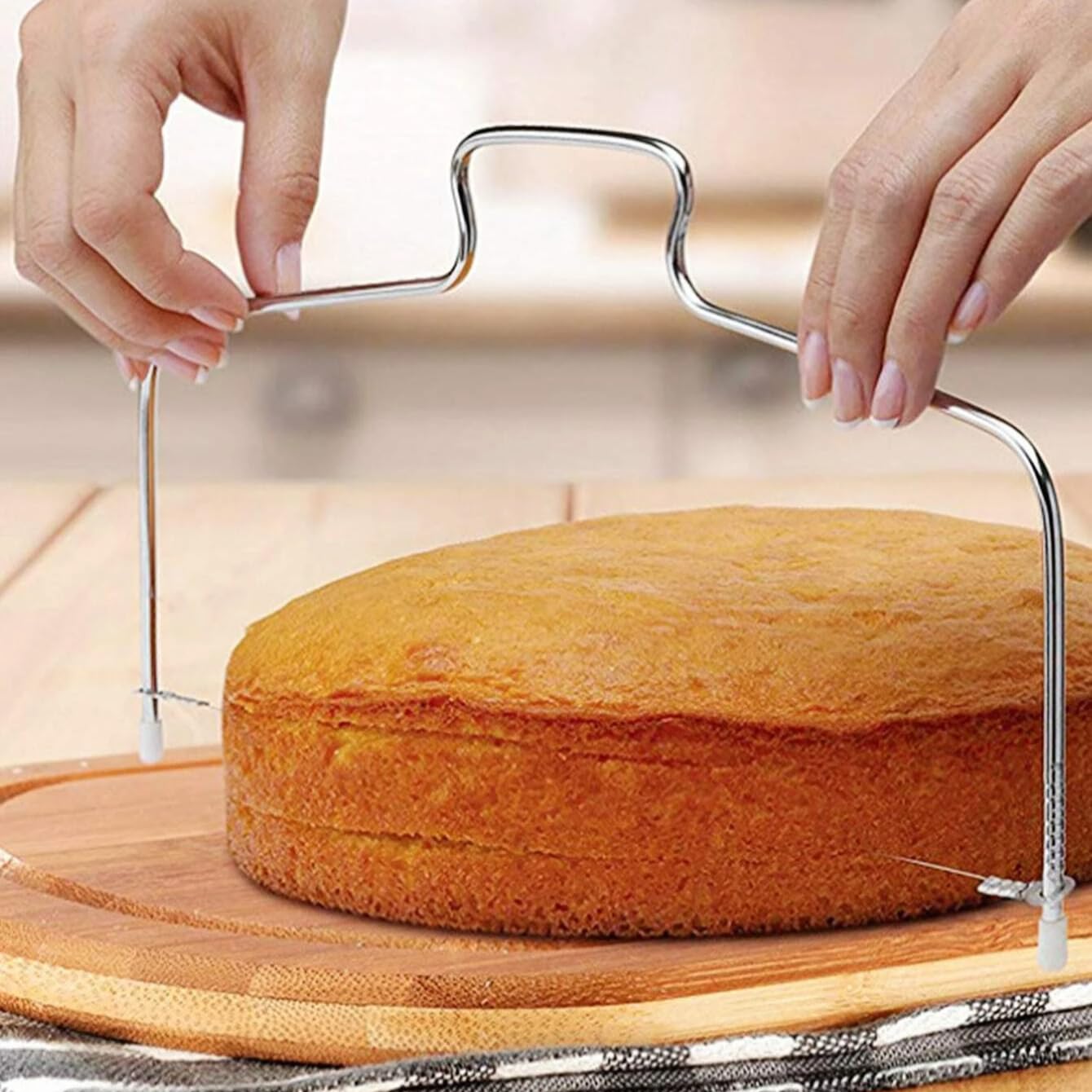 Loizziuy Double Line Cake Cut Slicer Stainless Steel Wire Cake Slicer Bread Cheese Divider Kitchen Accessories Cake Baking Tool (1Pc)