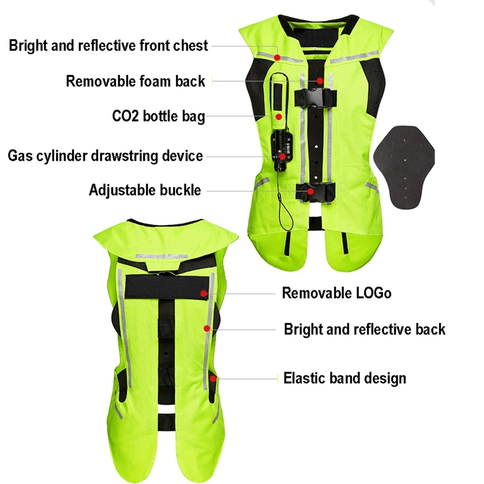 Reflektierende Motorrad-Airbagweste Airbagweste Reiten Airbag des Mechanischen Abzugssystems Austauschbare Gasflaschen, Geeignet Für Motorradfahren Und Reiten Im Freien