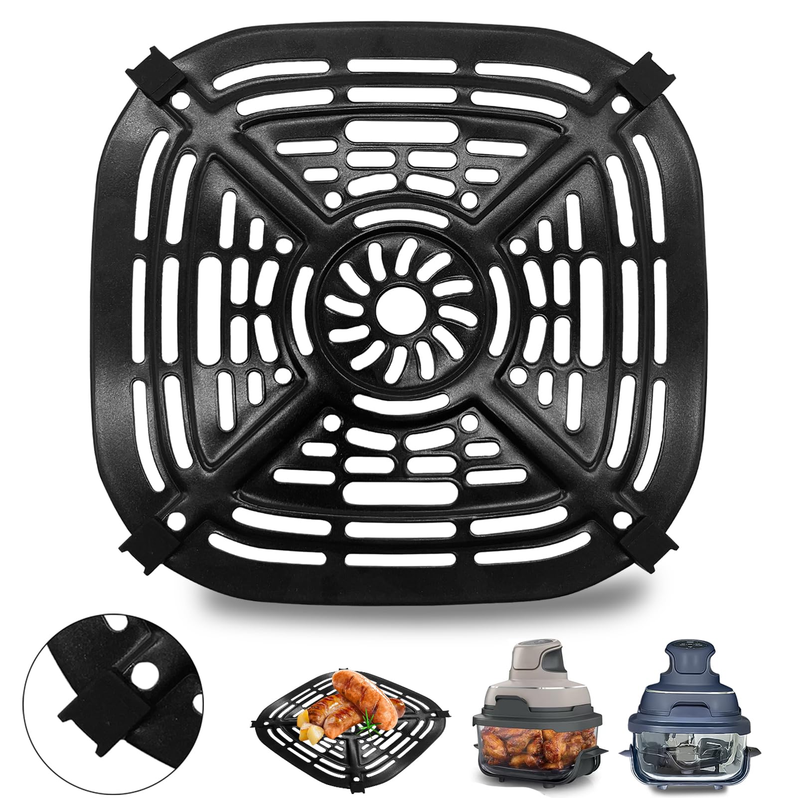 Air Fryer Replacement Parts for Ninja Crispi Air Fryer FN101GY, Air Fryer Accessories Grill Pan Plate Crisper Plate Rack Tray with Rubber Bumpers