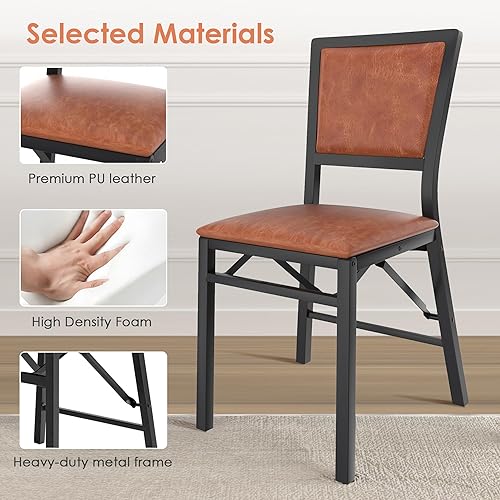 Miniatura 4 de VECELO Paquete de 4 sillas plegables con cojín, asientos acolchados plegables con marco de metal resistente para cocinacomedorsala de estar, diseño