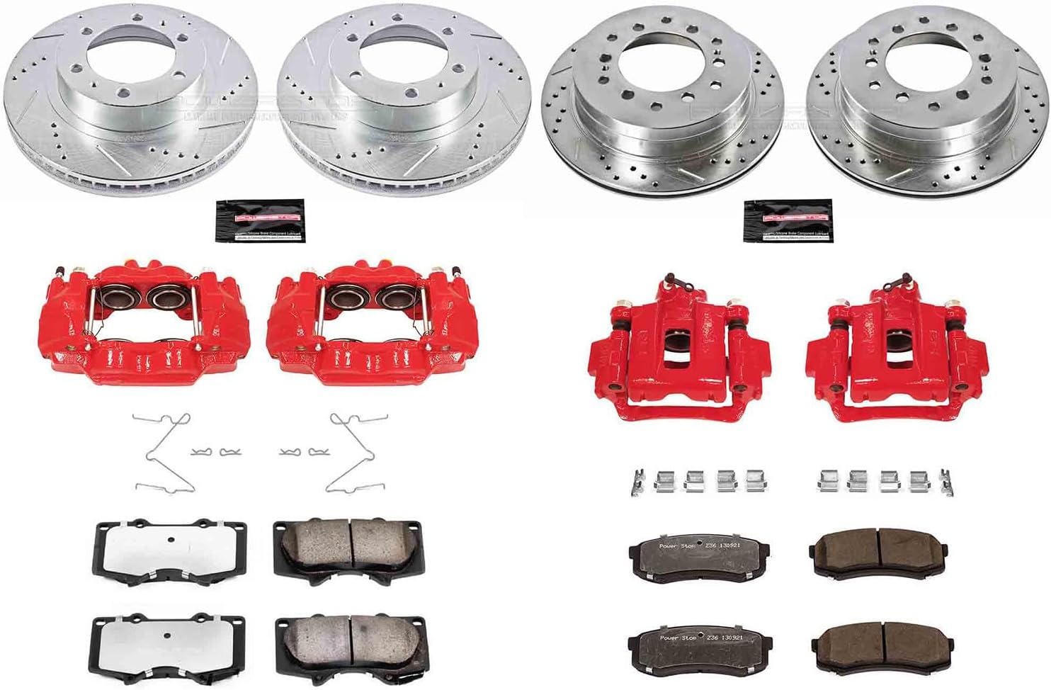 PowerStop Front and Rear Brake & Caliper Kit For Toyota 4Runner 2003-09 | Toyota FJ Cruiser 2007-09 - Drilled and Slotted Truck & Tow Disc Rotors with Ceramic Brake Pads Upgrade, KC138-36