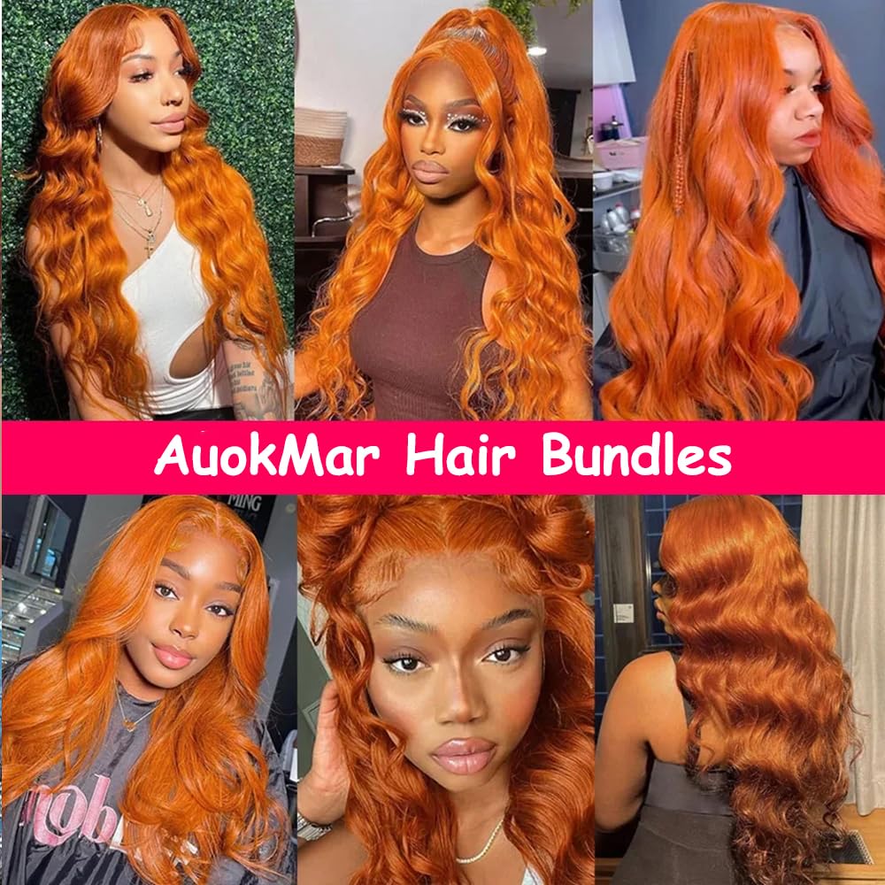 350 Orange Human Hair Bundles Ginger Body Wave Bundle 18 20 22 inch 150g AuokMar Mixed Length 3 Bundles Ginger Copper Hair Extensions
