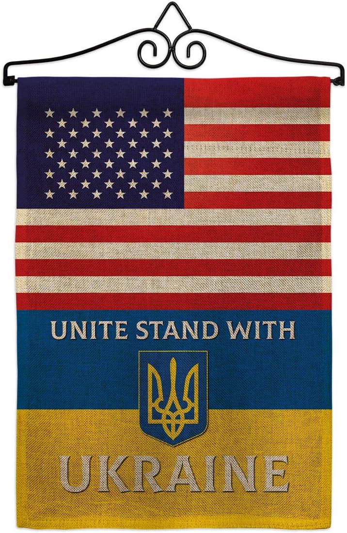 US Stand With Ukraine Garden Flag Set Wall Holder Regional Friendship USA American Alliance World Country Particular Area Small Decorative Gift Yard House Banner Made In 13 X 18.5