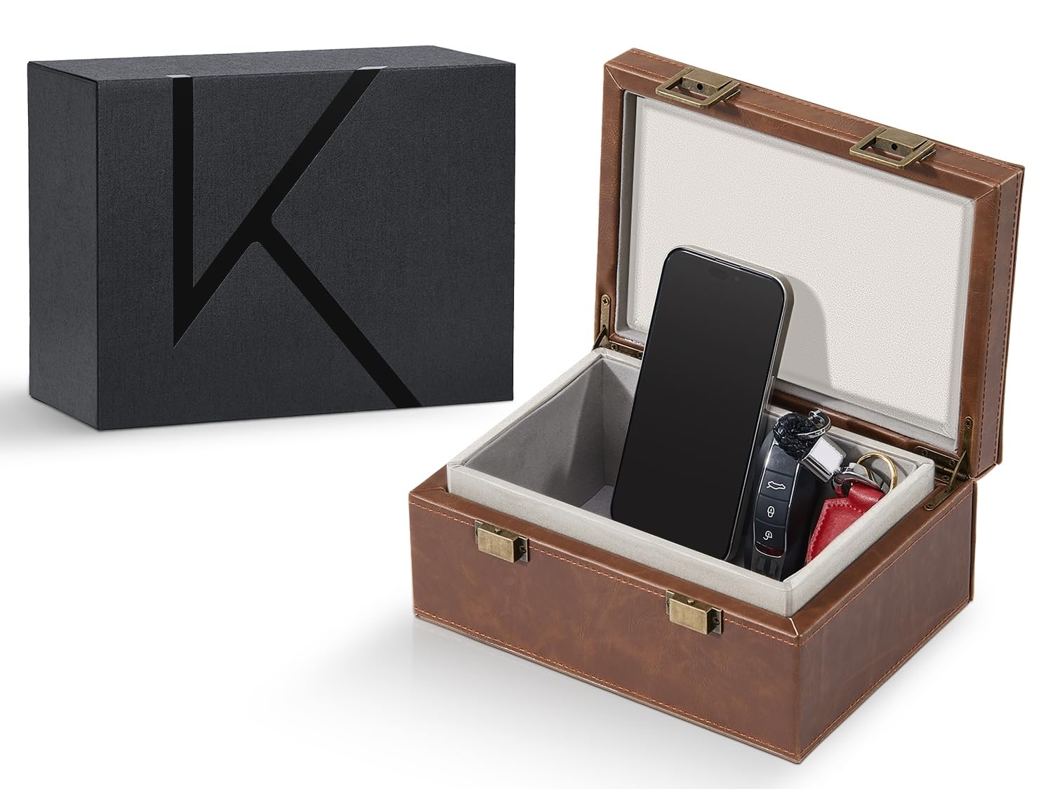 KENARK KK6 Plus-BR Elegant Faraday Box, Faraday Key Fob Protecting Box, Car Key Shielding Box, Car Key Signal Blocker, EMP Protection Box, Anti-Theft Car Key Box, RFID Blocking Box(Brown)
